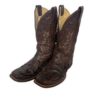 Corral Boots Brown Distressed Leather With Black Snake Inset Trim